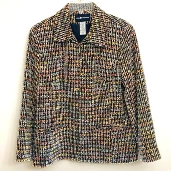 Sag Harbor Blazer Jacket Sz12 Pastel Rainbow Tweed Metallic Zip Up Pockets Lined - Picture 1 of 6